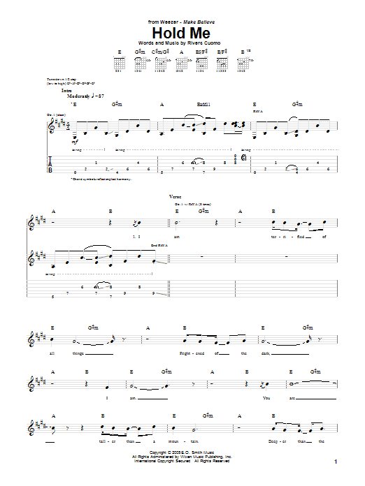 Weezer Hold Me sheet music notes and chords arranged for Guitar Tab