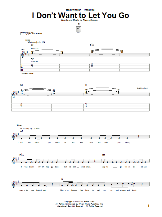 Weezer I Don't Want To Let You Go sheet music notes and chords arranged for Guitar Tab