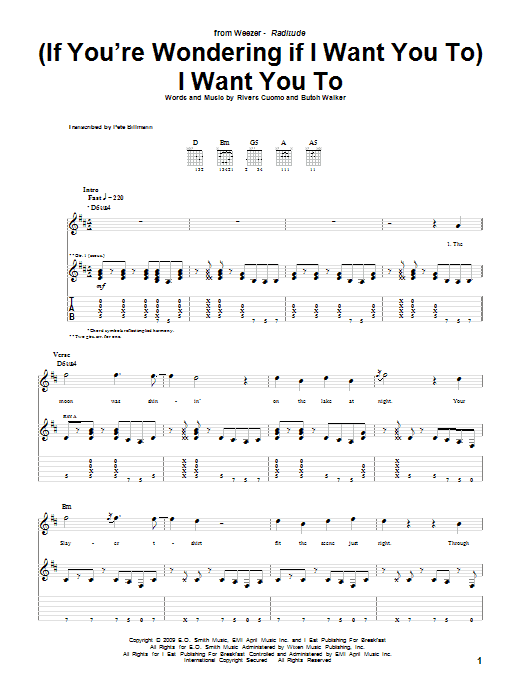 Weezer (If You're Wondering If I Want You To) I Want You To sheet music notes and chords arranged for Guitar Tab