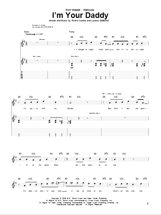 Weezer I'm Your Daddy sheet music notes and chords arranged for Guitar Tab