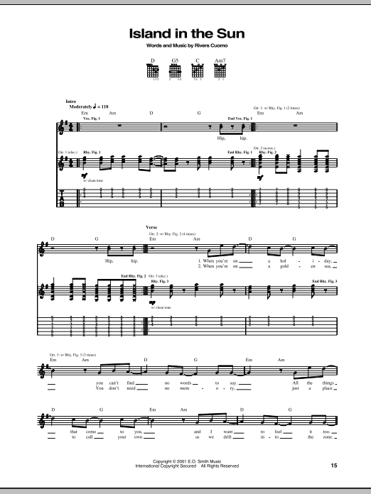 Weezer Island In The Sun sheet music notes and chords arranged for Baritone Ukulele