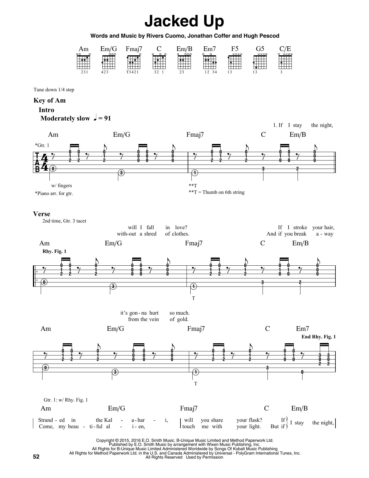 Weezer Jacked Up sheet music notes and chords arranged for Guitar Lead Sheet