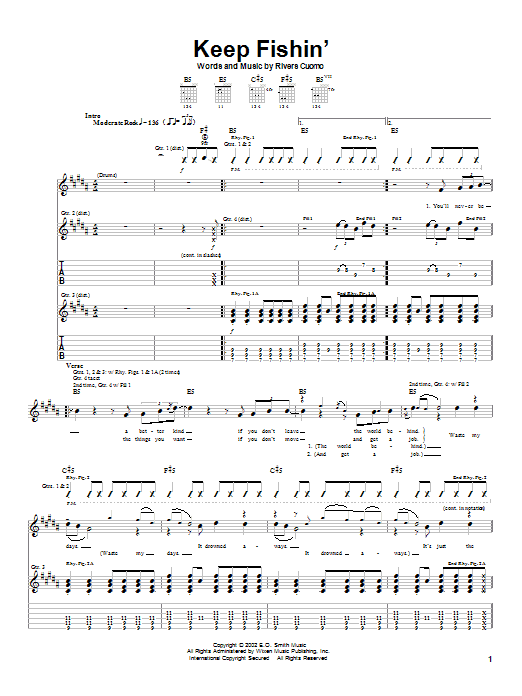 Weezer Keep Fishin' sheet music notes and chords arranged for Guitar Tab