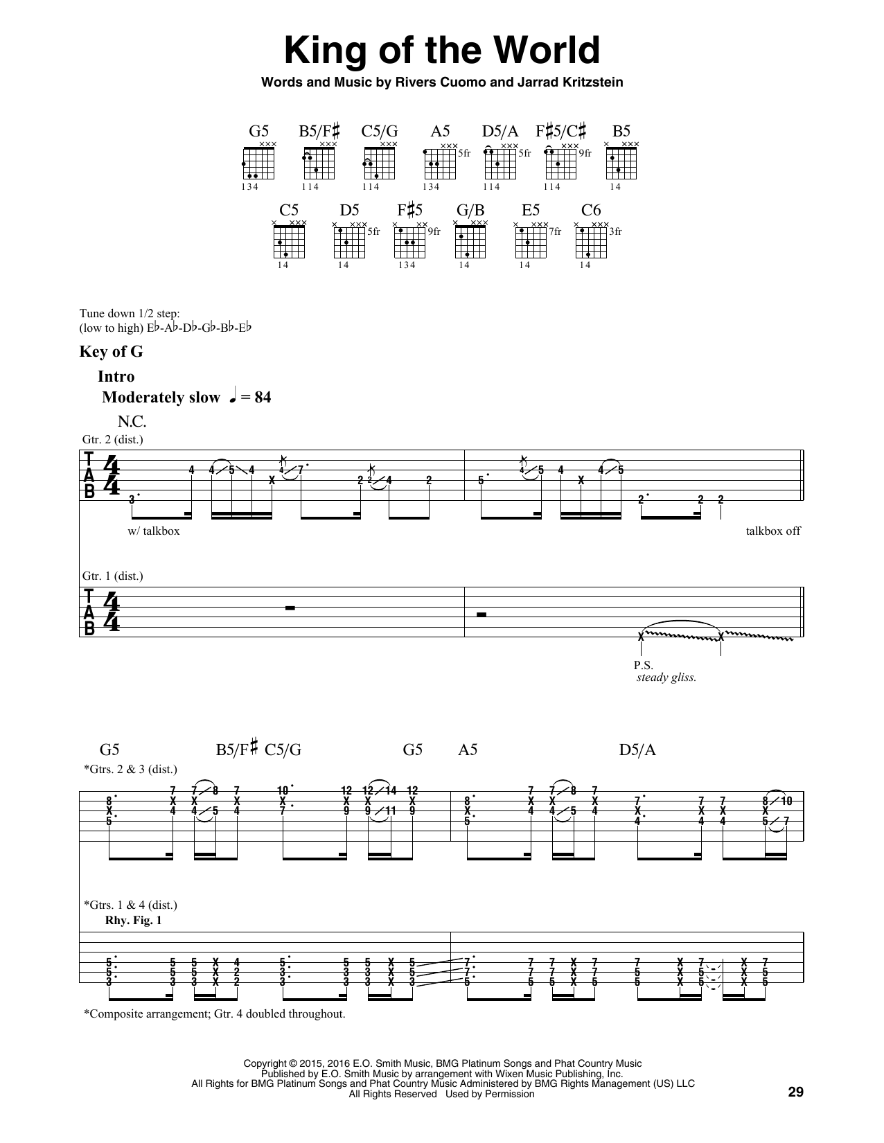 Weezer King Of The World sheet music notes and chords arranged for Guitar Rhythm Tab