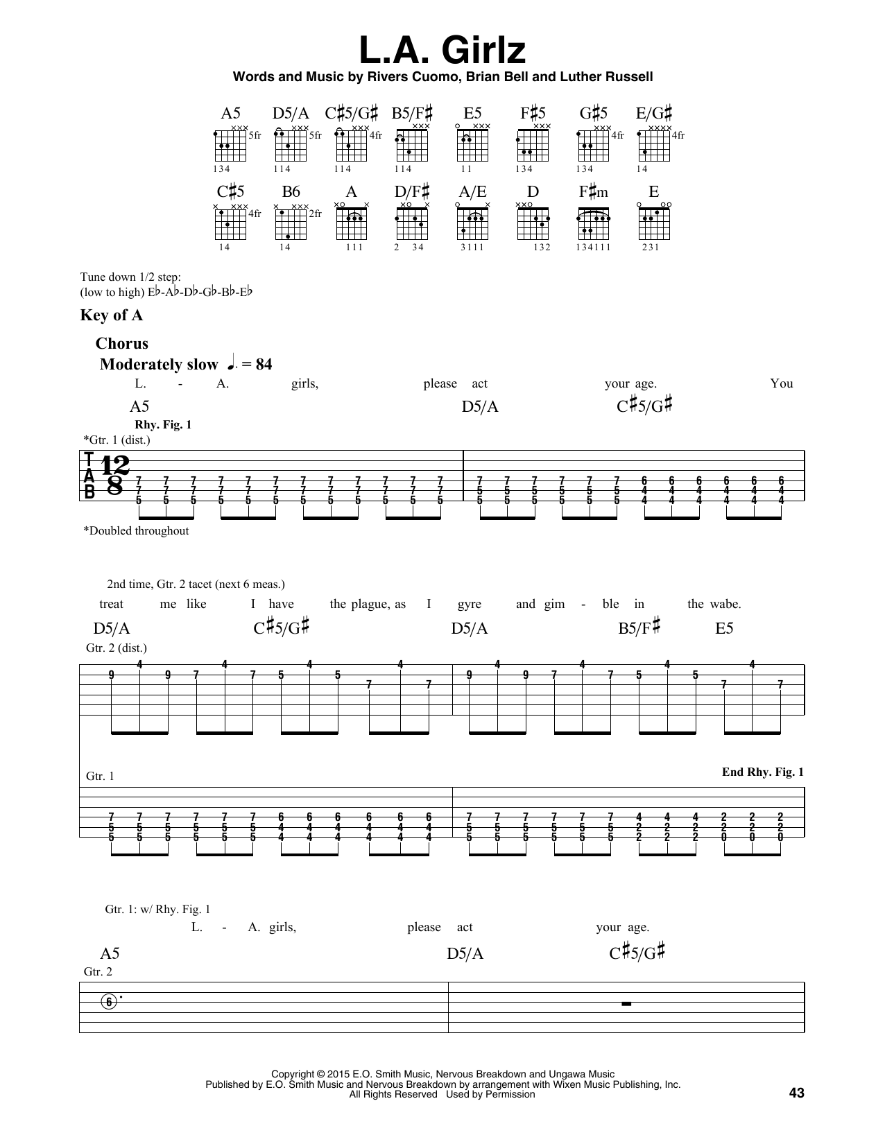 Weezer L.A. Girlz sheet music notes and chords arranged for Guitar Lead Sheet
