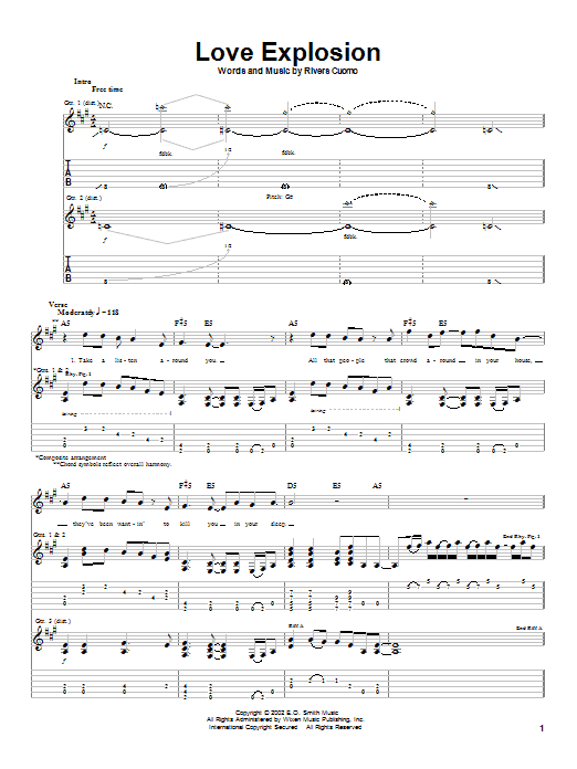 Weezer Love Explosion sheet music notes and chords arranged for Guitar Tab