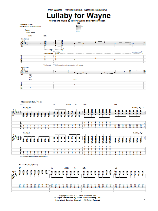 Weezer Lullaby For Wayne sheet music notes and chords arranged for Guitar Tab
