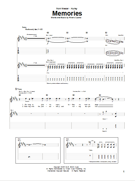 Weezer Memories sheet music notes and chords arranged for Guitar Tab