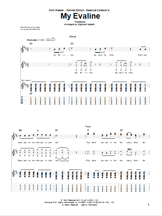 Weezer My Evaline sheet music notes and chords arranged for Guitar Tab