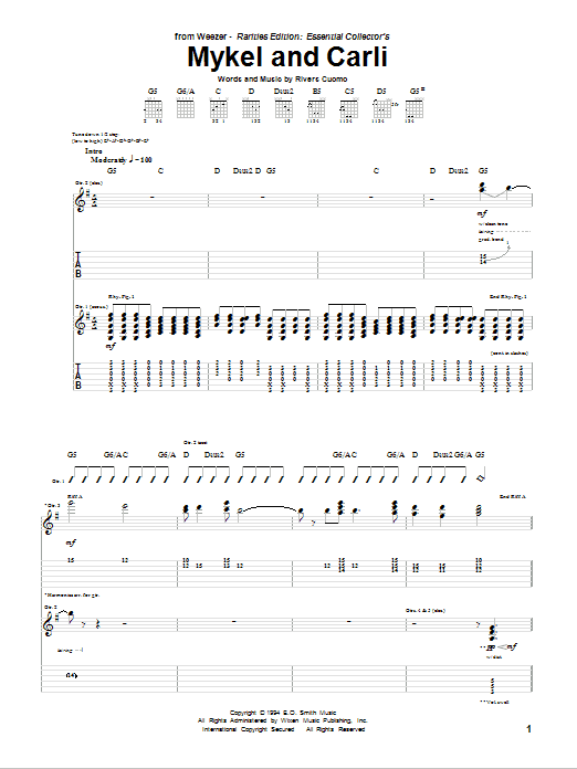 Weezer Mykel And Carli sheet music notes and chords arranged for Guitar Tab