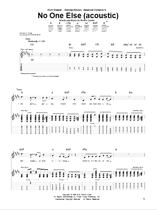 Weezer No One Else sheet music notes and chords arranged for Guitar Tab