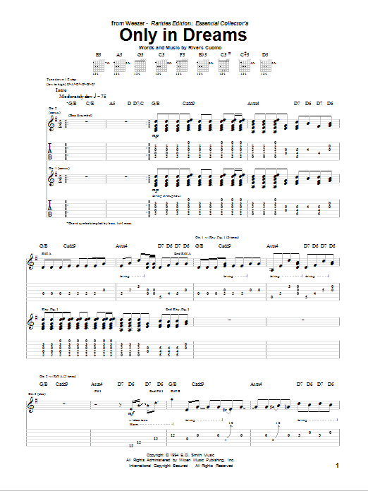 Weezer Only In Dreams sheet music notes and chords arranged for Guitar Tab