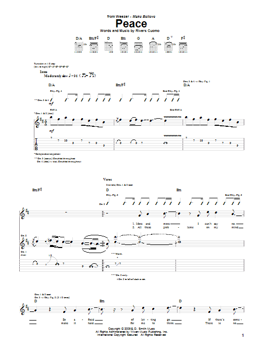 Weezer Peace sheet music notes and chords arranged for Guitar Tab