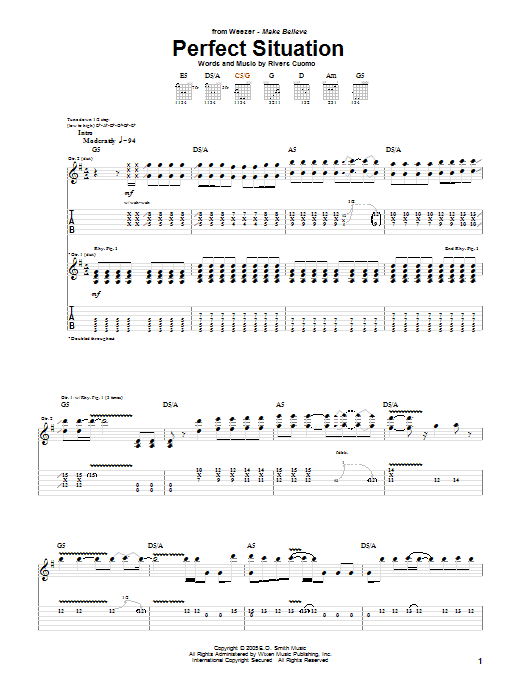 Weezer Perfect Situation sheet music notes and chords arranged for Guitar Tab