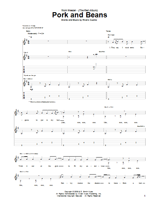 Weezer Pork And Beans sheet music notes and chords arranged for Easy Guitar Tab