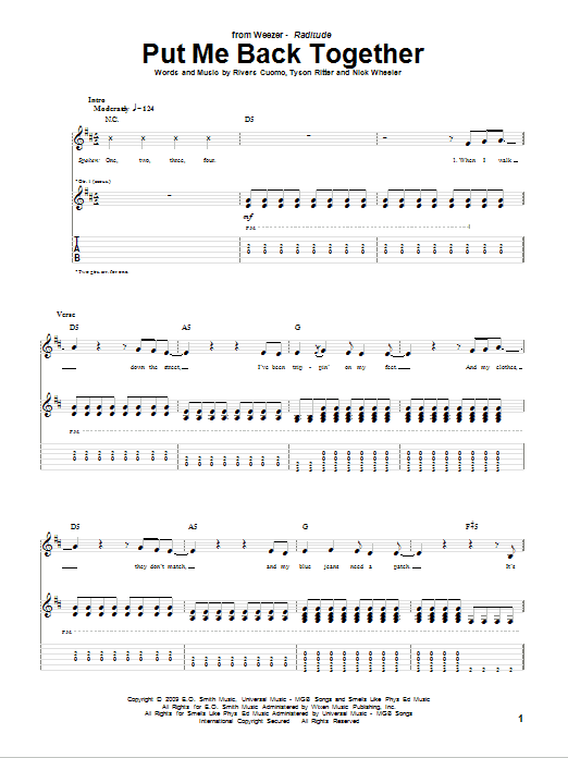 Weezer Put Me Back Together sheet music notes and chords arranged for Guitar Tab