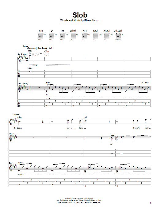 Weezer Slob sheet music notes and chords arranged for Guitar Tab