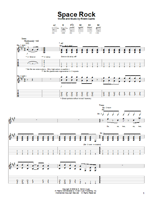 Weezer Space Rock sheet music notes and chords arranged for Guitar Tab