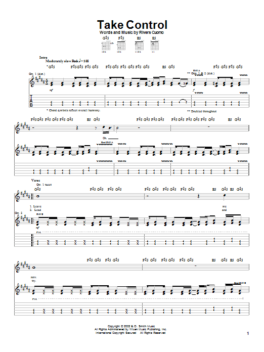 Weezer Take Control sheet music notes and chords arranged for Guitar Tab