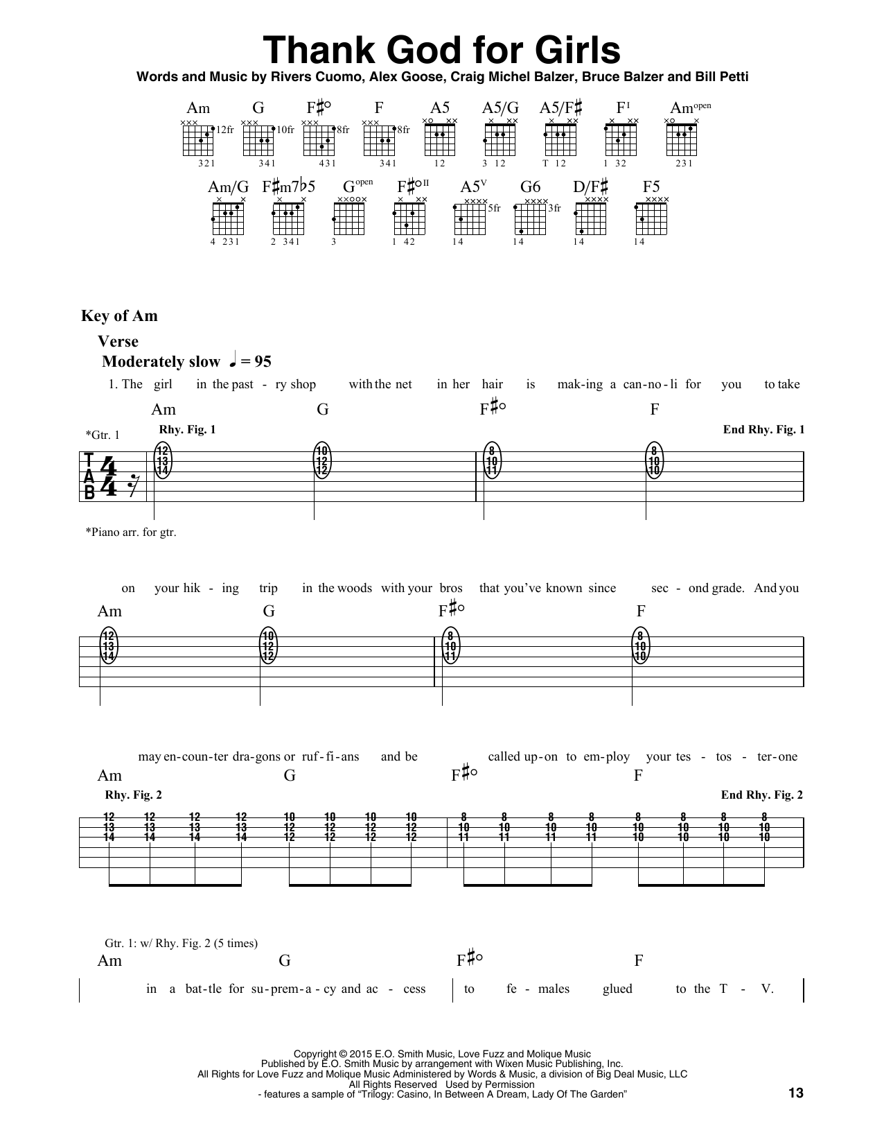 Weezer Thank God For Girls sheet music notes and chords arranged for Guitar Lead Sheet