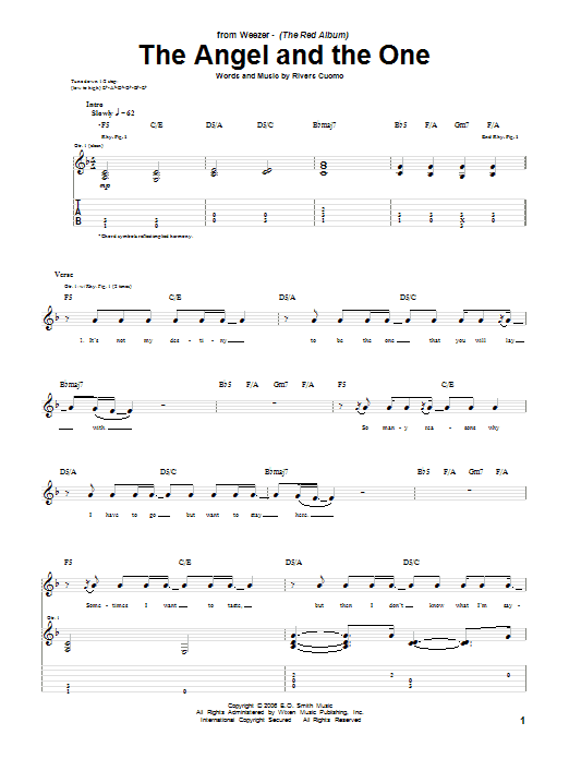 Weezer The Angel And The One sheet music notes and chords arranged for Guitar Tab