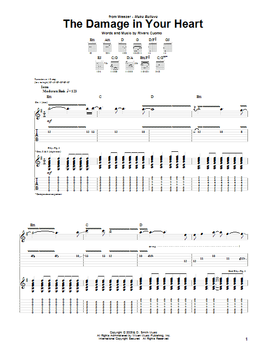 Weezer The Damage In Your Heart sheet music notes and chords arranged for Guitar Tab