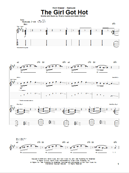 Weezer The Girl Got Hot sheet music notes and chords arranged for Guitar Tab