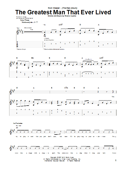 Weezer The Greatest Man That Ever Lived sheet music notes and chords arranged for Guitar Tab