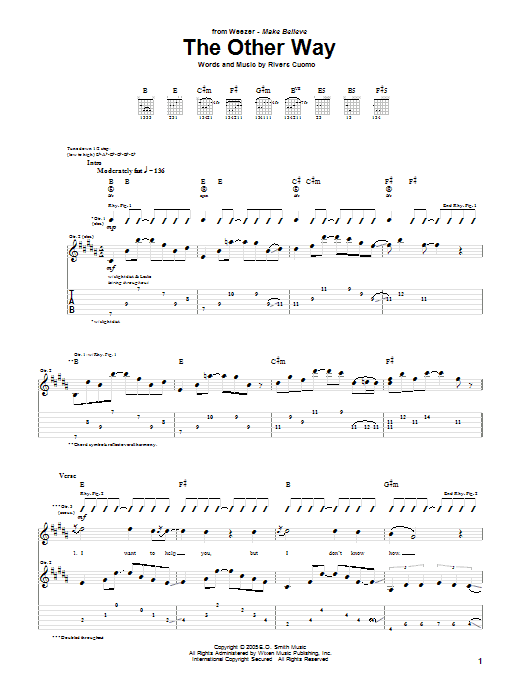 Weezer The Other Way sheet music notes and chords arranged for Guitar Tab