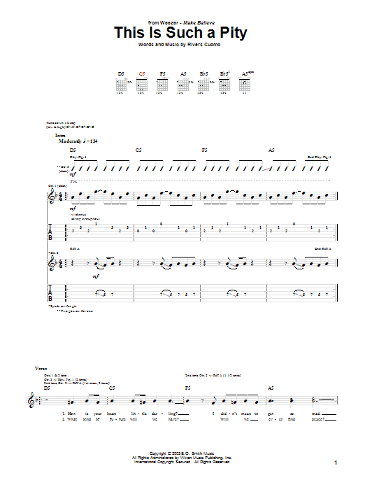 Weezer This Is Such A Pity sheet music notes and chords arranged for Guitar Tab