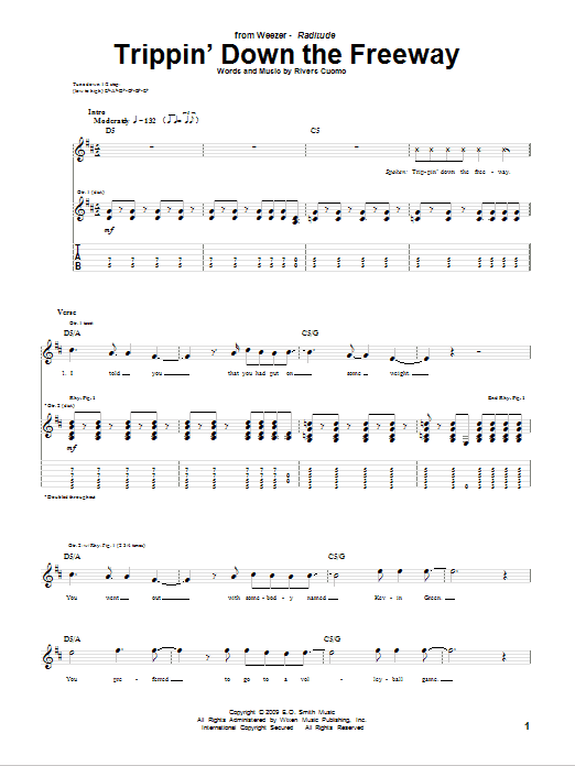 Weezer Trippin' Down The Freeway sheet music notes and chords arranged for Guitar Tab