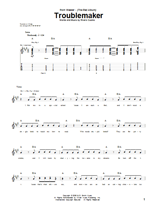 Weezer Troublemaker sheet music notes and chords arranged for Guitar Tab