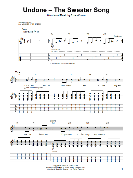 Weezer Undone - The Sweater Song sheet music notes and chords arranged for Guitar Tab