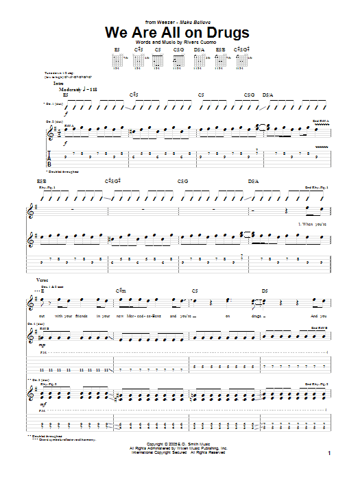 Weezer We Are All On Drugs sheet music notes and chords arranged for Guitar Tab