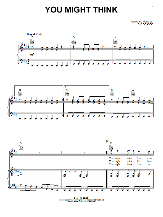 Weezer You Might Think sheet music notes and chords arranged for Easy Piano