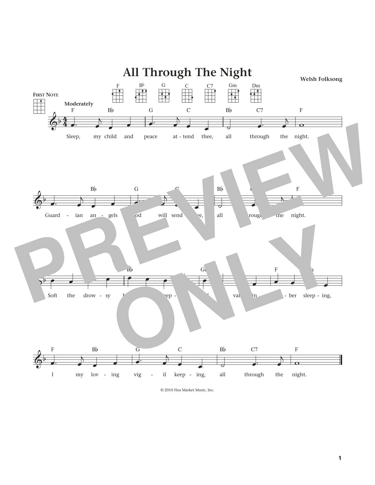 Welsh Folksong All Through The Night (from The Daily Ukulele) (arr. Liz and Jim Beloff) sheet music notes and chords arranged for Ukulele