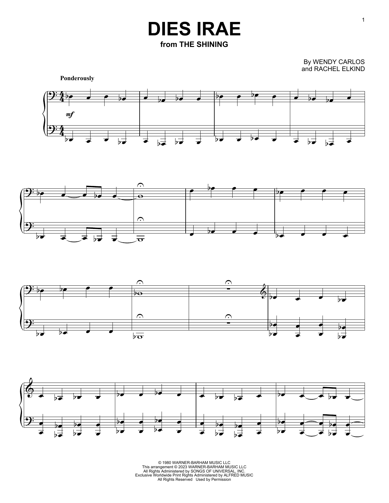 Wendy Carlos Dies Irae (from The Shining) sheet music notes and chords arranged for Piano Solo