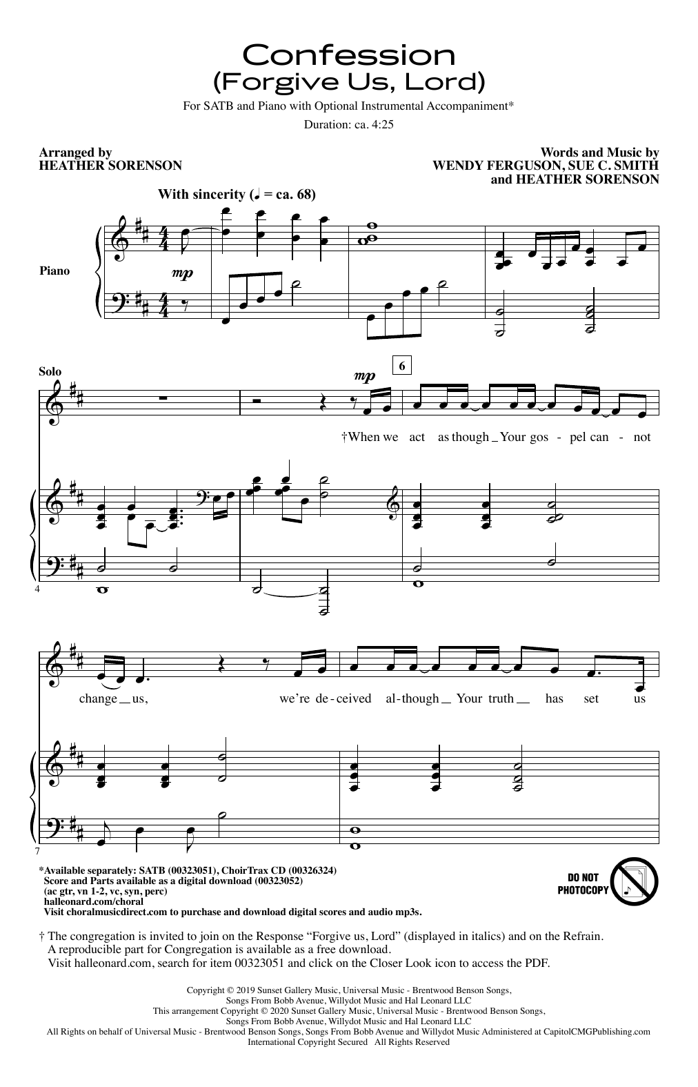 Wendy Ferguson, Sue C. Smith and Heather Sorenson Confession (Forgive Us, Lord) (arr. Heather Sorenson) sheet music notes and chords arranged for SATB Choir