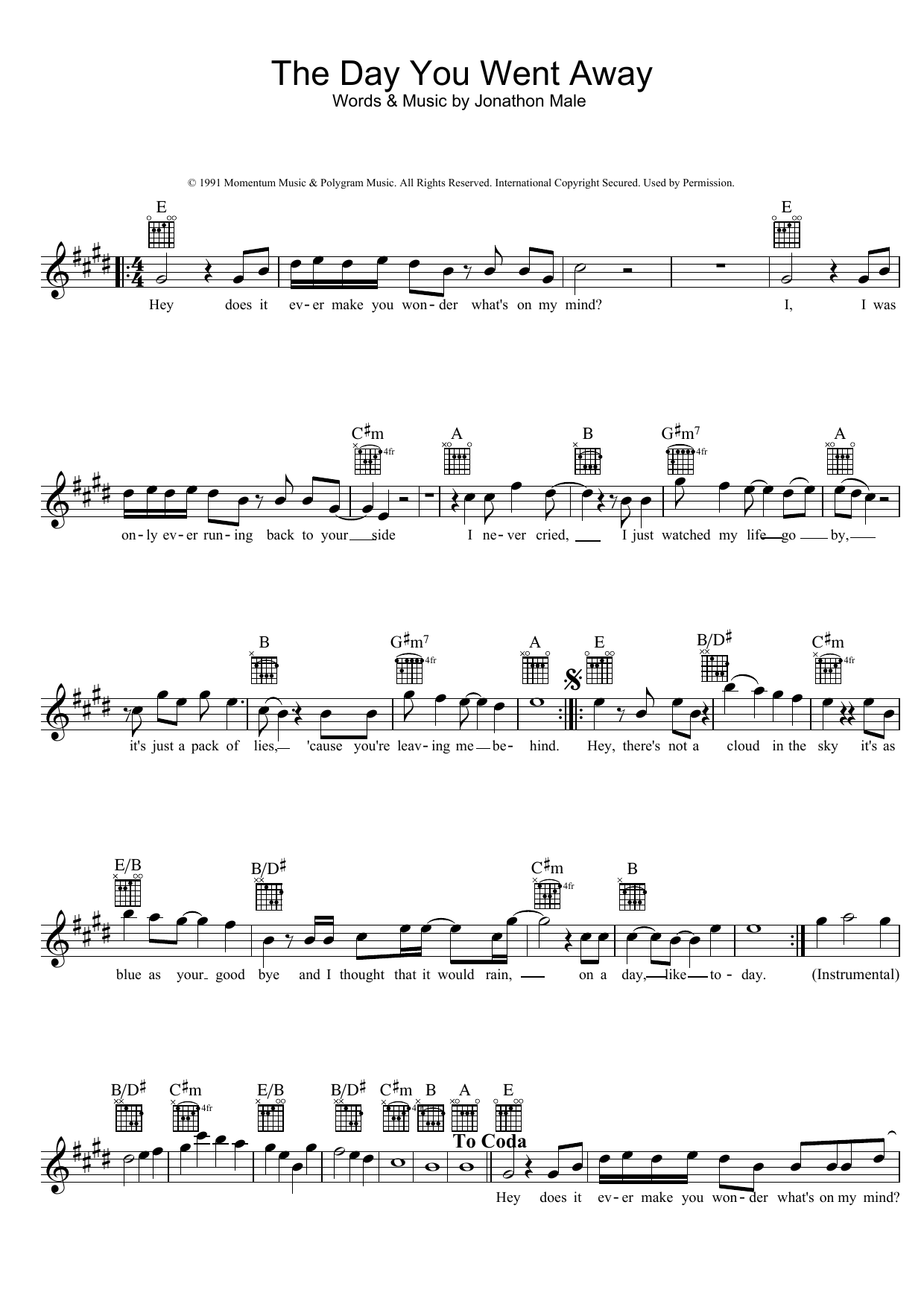 Wendy Matthews The Day You Went Away sheet music notes and chords arranged for Ukulele