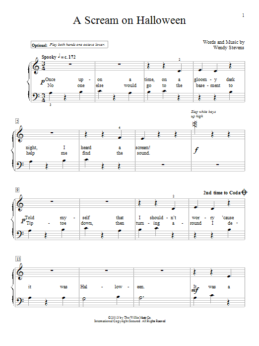 Wendy Stevens A Scream On Halloween sheet music notes and chords arranged for Educational Piano