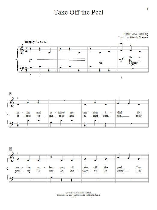 Wendy Stevens Take Off The Peel sheet music notes and chords arranged for Educational Piano