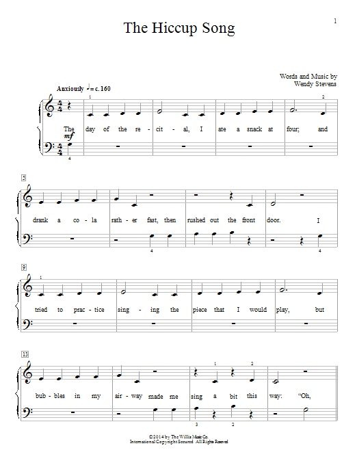 Wendy Stevens The Hiccup Song sheet music notes and chords arranged for Educational Piano