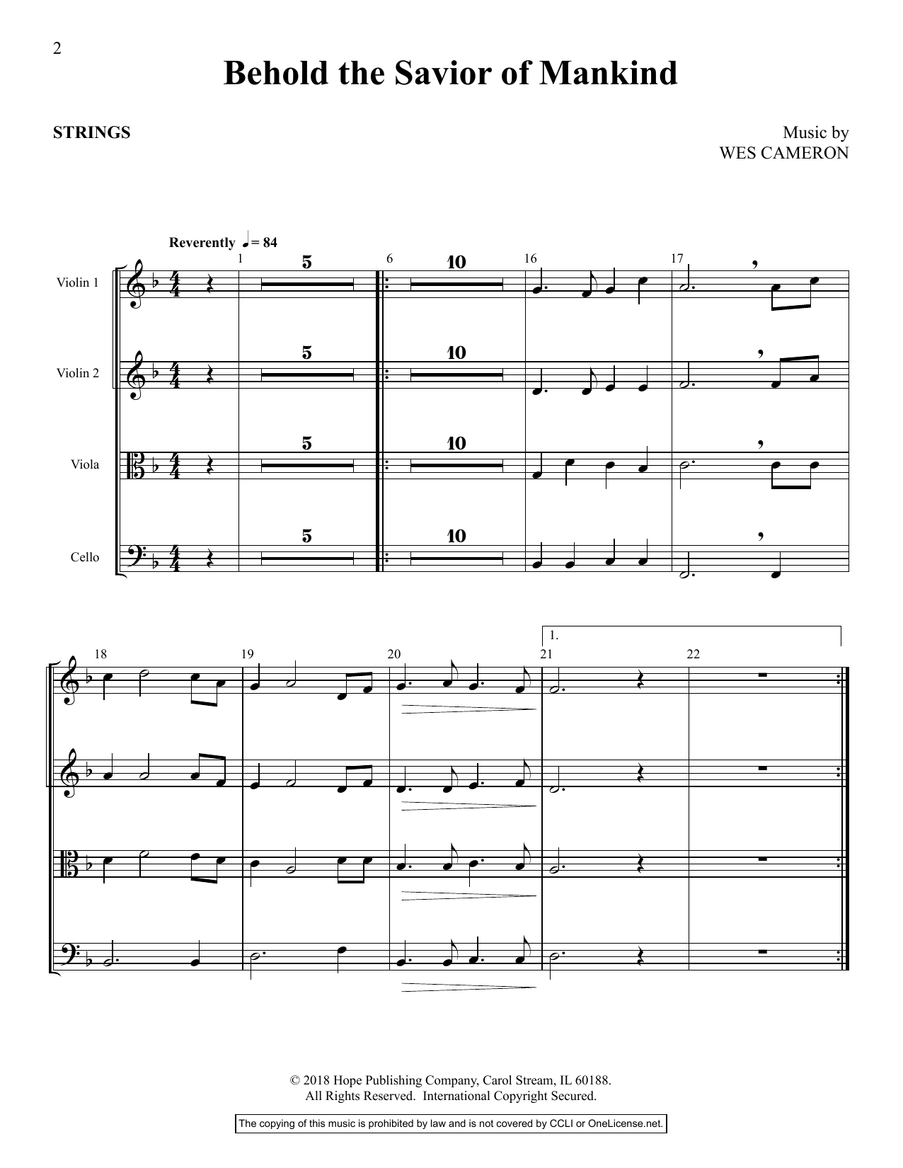 Wes Cameron Behold the Savior of Mankind - Full Score sheet music notes and chords arranged for Choir Instrumental Pak