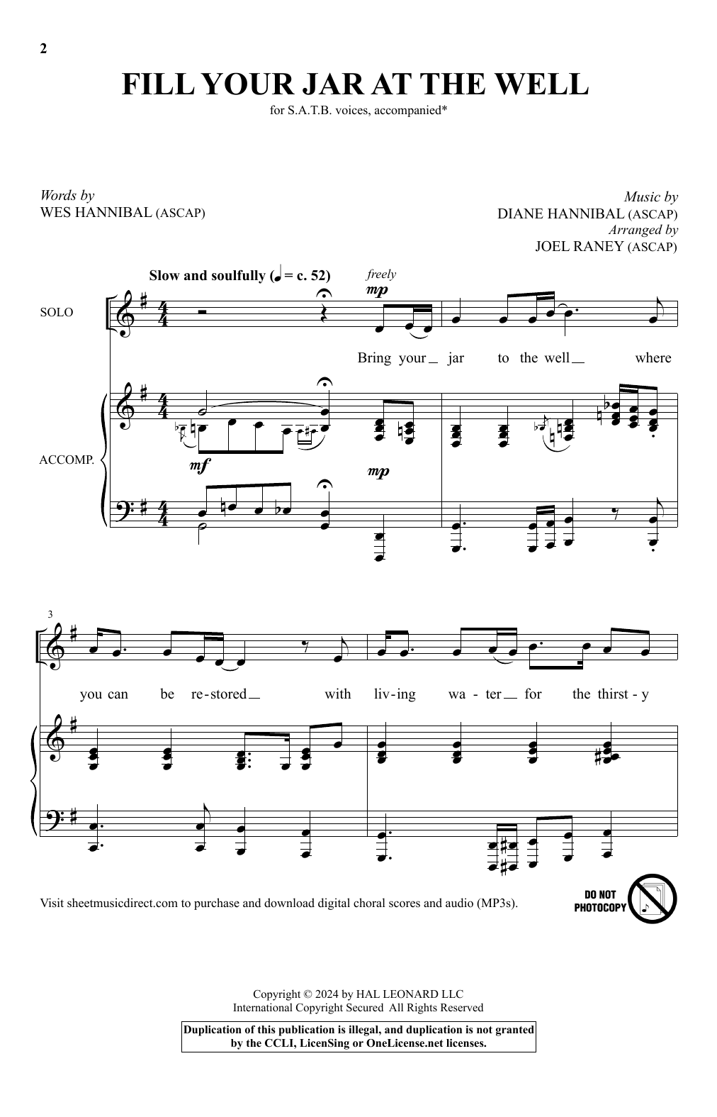 Wes Hannibal and Diane Hannibal Fill Your Jar At The Well (arr. Joel Raney) sheet music notes and chords arranged for SATB Choir