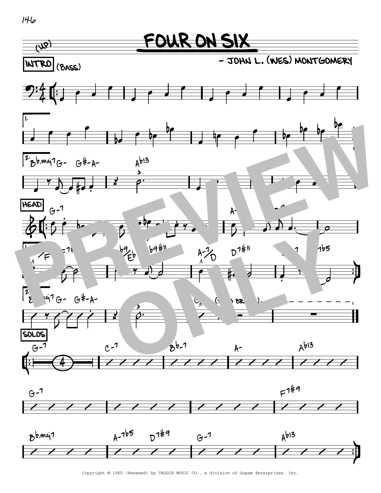Wes Montgomery Four On Six [Reharmonized version] (arr. Jack Grassel) sheet music notes and chords arranged for Real Book – Melody & Chords