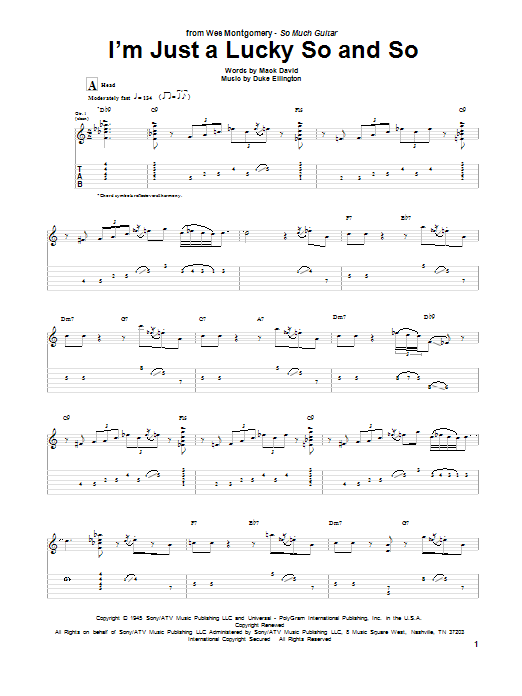 Wes Montgomery I'm Just A Lucky So And So sheet music notes and chords arranged for Guitar Tab