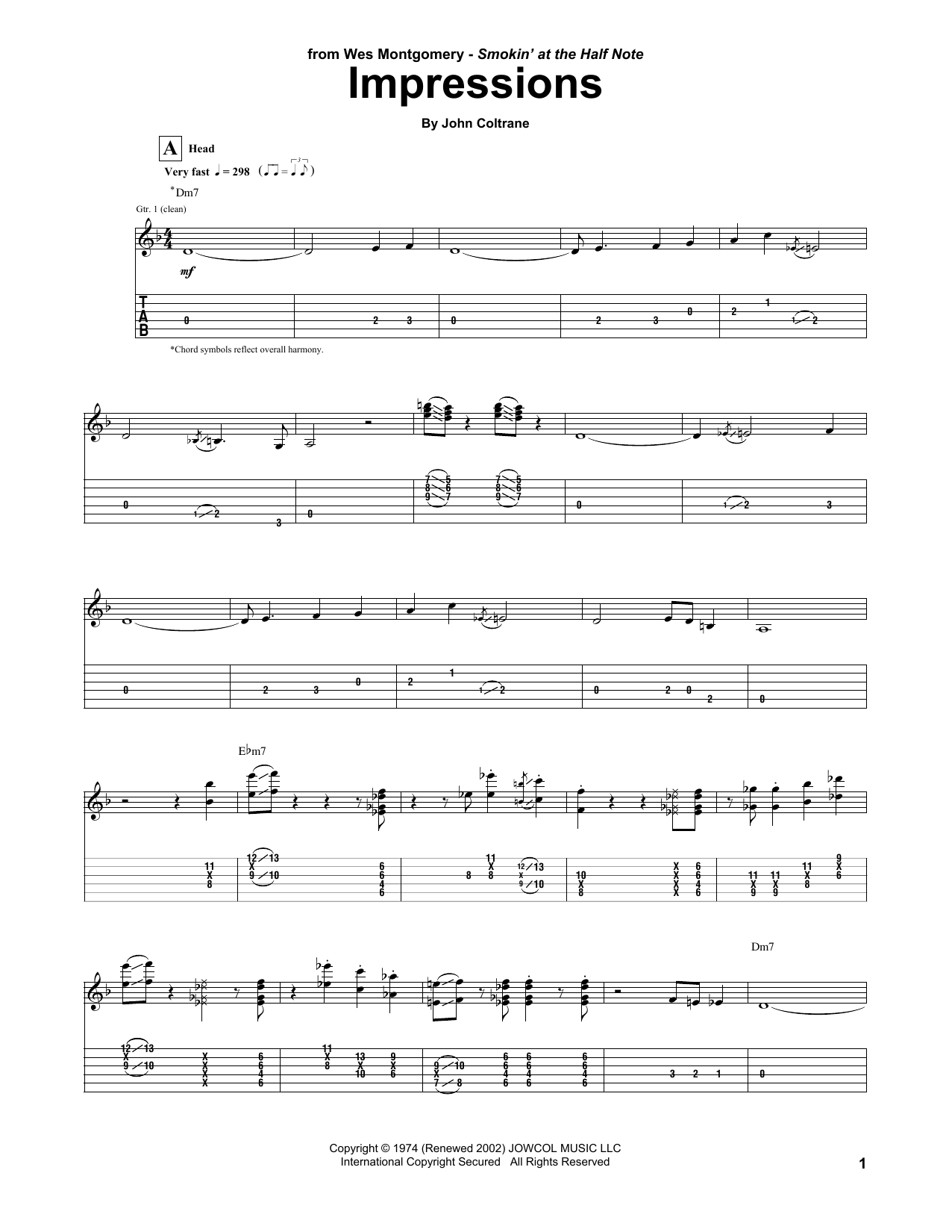 Wes Montgomery Impressions sheet music notes and chords arranged for Guitar Tab