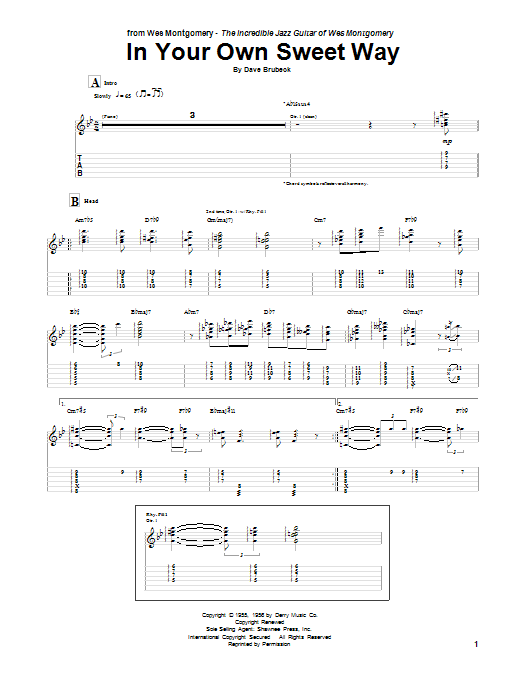 Wes Montgomery In Your Own Sweet Way sheet music notes and chords arranged for Guitar Tab