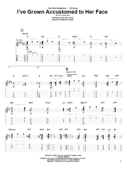 Wes Montgomery I've Grown Accustomed To Her Face sheet music notes and chords arranged for Guitar Tab