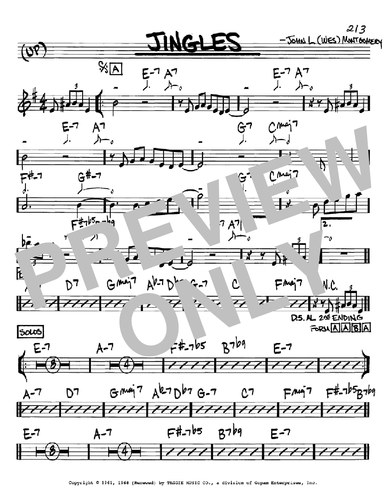 Wes Montgomery Jingles sheet music notes and chords arranged for Real Book – Melody & Chords – C Instruments